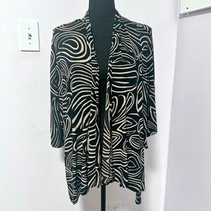 Chico's Travelers Black and Cream acetate Patterned Cardigan 3